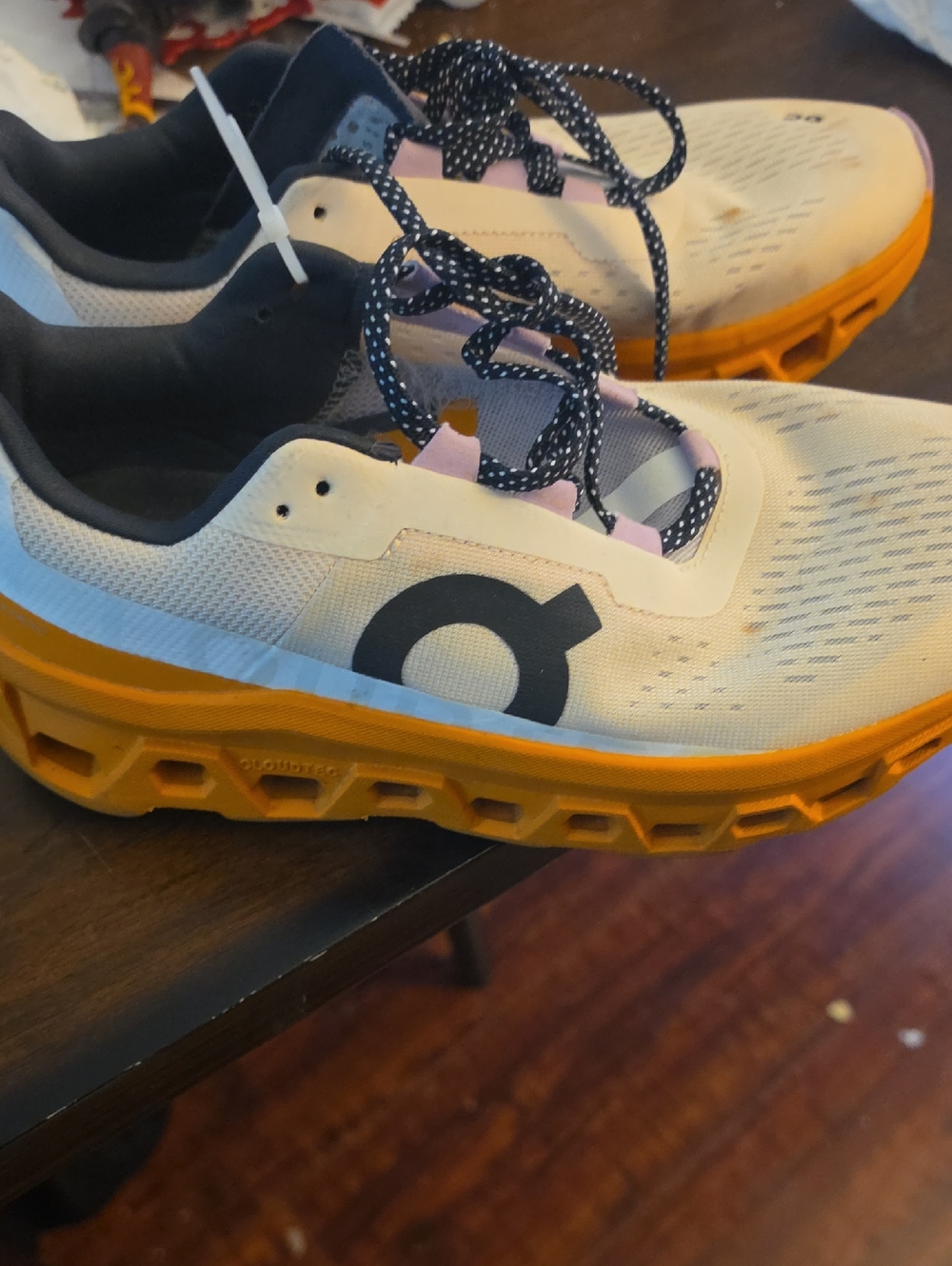 On Running Women's Athletic Shoes Cream with Orange Sole